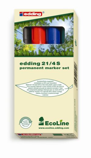 Marcador permanente edding 21 ecoline, punta ojival, 4 colores